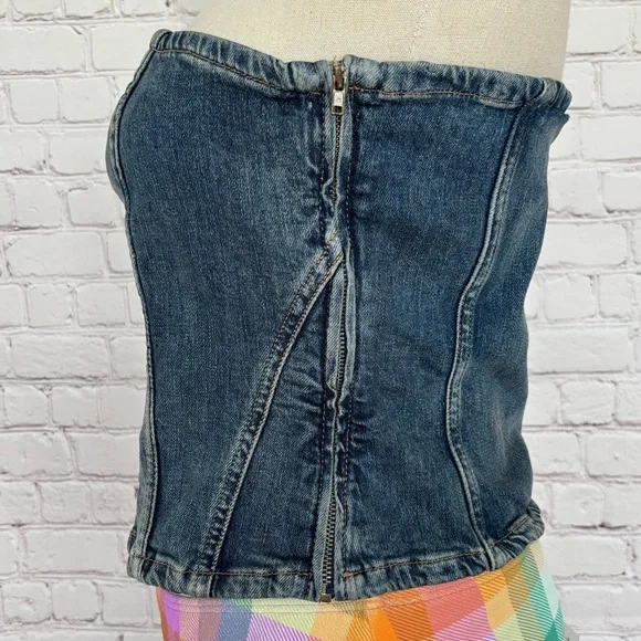 ZARA Strapless Cropped Corset-Style Blue Denim Tube Top—NWT—L - Picture 2 of 9
